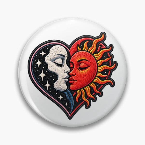 Item preview, Sun and Moon Kiss – Celestial Love Heart Embroidered Patch designed and sold by Abidel.