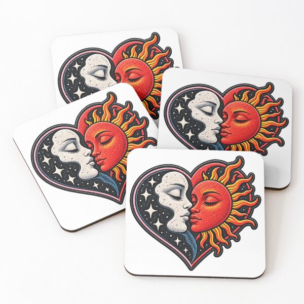 Item preview, Sun and Moon Kiss – Celestial Love Heart Embroidered Patch designed and sold by Abidel.
