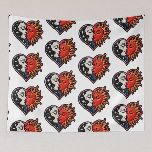 Item preview, Sun and Moon Kiss – Celestial Love Heart Embroidered Patch designed and sold by Abidel.