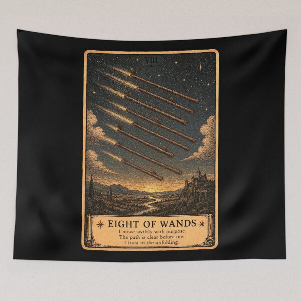 Item preview, Eight of Wands Tarot Card - Speed & Rapid Progress Illustration designed and sold by ArcanaAbsolute.
