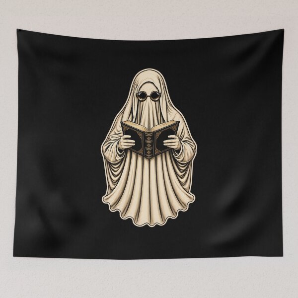 Item preview, Spooktober Ghost Librarian Vintage Halloween Antique Bookplate Book Lover Design designed and sold by PrintInkLab.