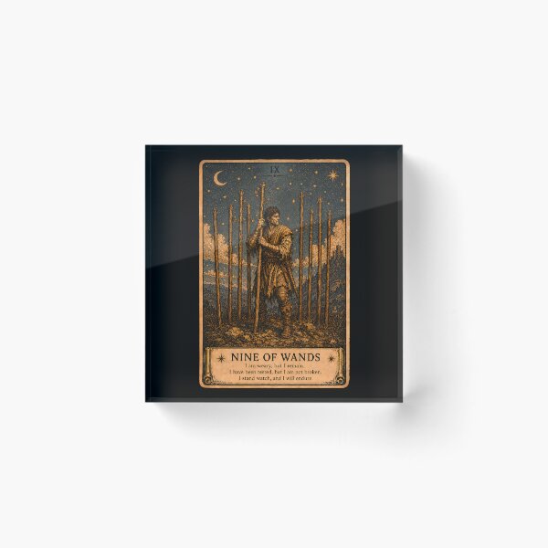 Item preview, Nine of Wands Tarot Card - Mystical Protection & Inner Strength Illustration designed and sold by ArcanaAbsolute.