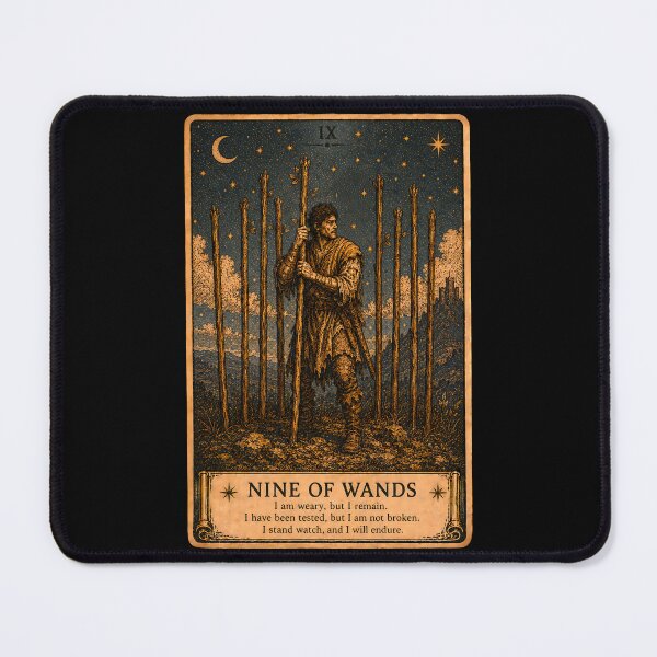 Item preview, Nine of Wands Tarot Card - Mystical Protection & Inner Strength Illustration designed and sold by ArcanaAbsolute.