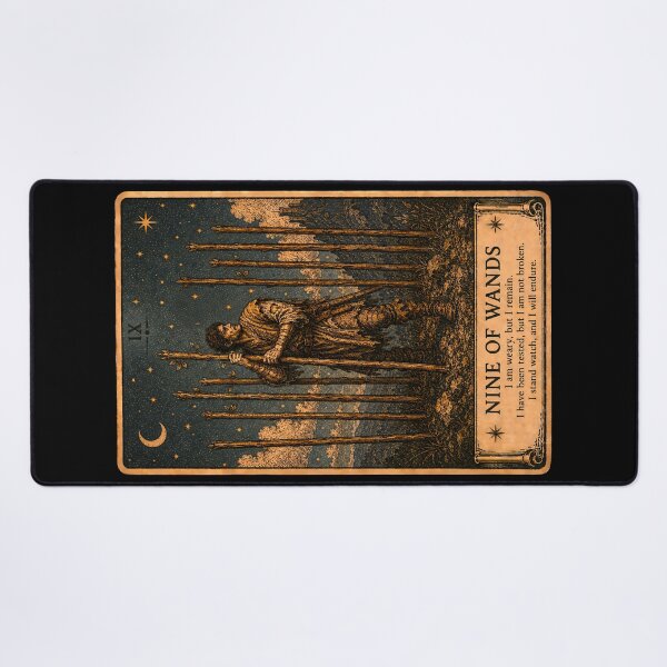 Item preview, Nine of Wands Tarot Card - Mystical Protection & Inner Strength Illustration designed and sold by ArcanaAbsolute.