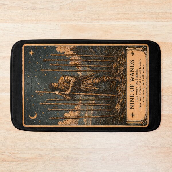 Item preview, Nine of Wands Tarot Card - Mystical Protection & Inner Strength Illustration designed and sold by ArcanaAbsolute.
