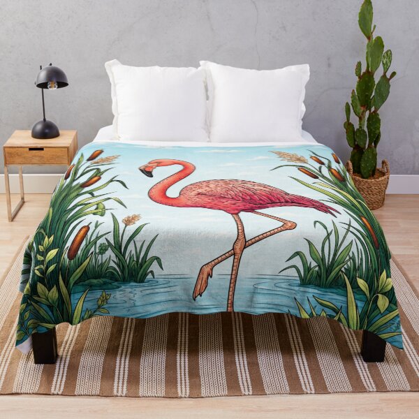 Item preview, Flamingo of Pink Perfection - Tropical Bird and Cattails Nature Art designed and sold by ScenicRoute66.