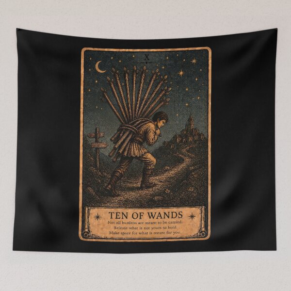 Item preview, Ten of Wands Tarot Card - Mystical Responsibility & Perseverance Illustration designed and sold by ArcanaAbsolute.