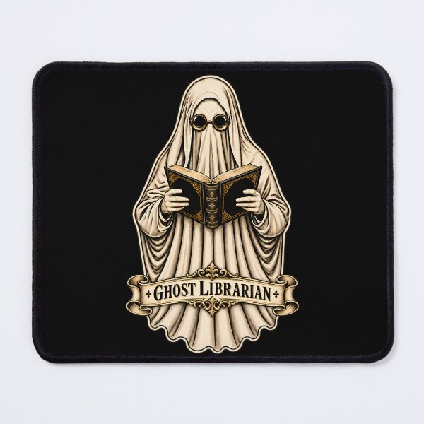 Item preview, Spooktober Ghost Librarian Vintage Halloween Antique Bookplate Book Lover Design designed and sold by PrintInkLab.