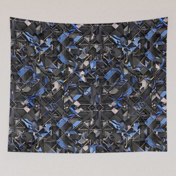 Aperçu de l'œuvre Abstract Black and Blue Interlocking Geometric Pattern - Triangles Squares Diamonds Modern Art créée et vendue par RashitHibr.