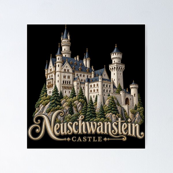 Item preview, Neuschwanstein Castle – Embroidery Style Castlecore Art designed and sold by Emoji Emblems.