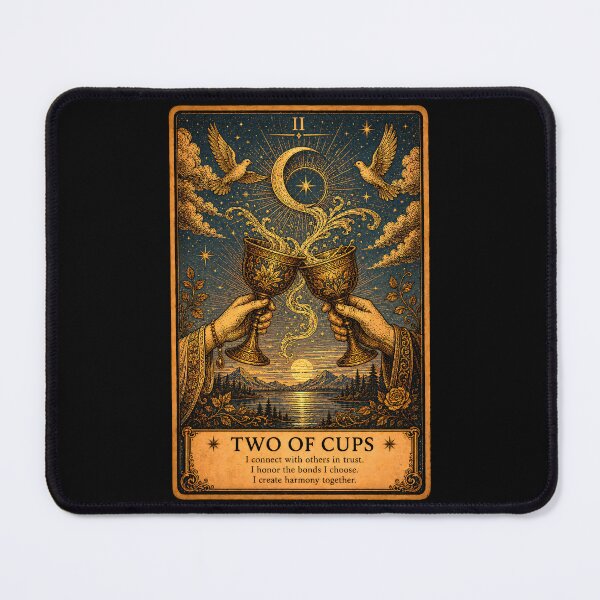 Item preview, Two of Cups Tarot Card - Vintage Partnership & Emotional Connection Art designed and sold by ArcanaAbsolute.