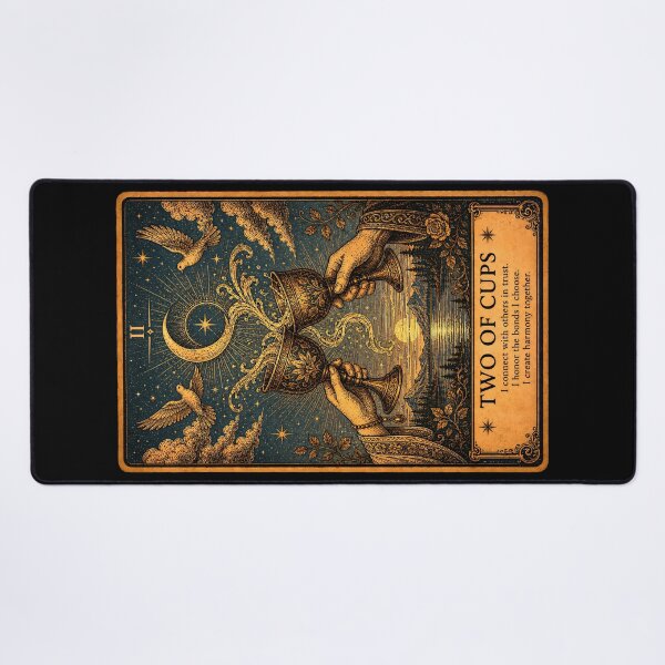 Item preview, Two of Cups Tarot Card - Vintage Partnership & Emotional Connection Art designed and sold by ArcanaAbsolute.
