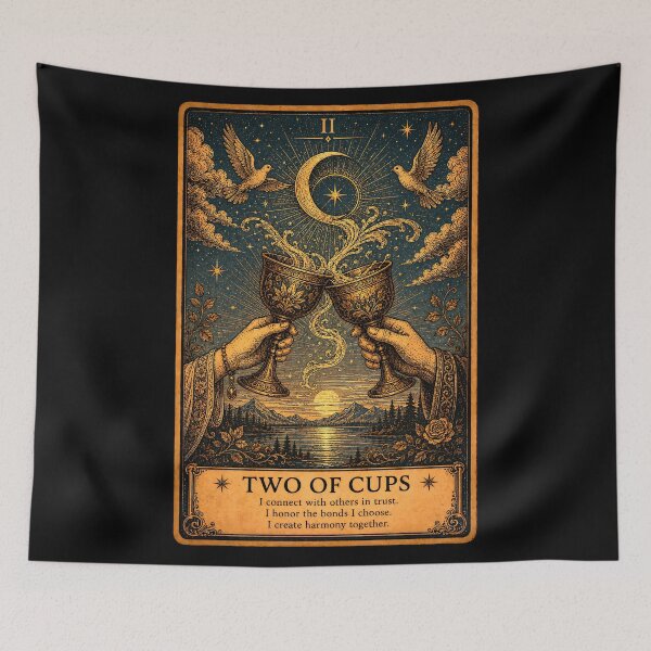 Item preview, Two of Cups Tarot Card - Vintage Partnership & Emotional Connection Art designed and sold by ArcanaAbsolute.