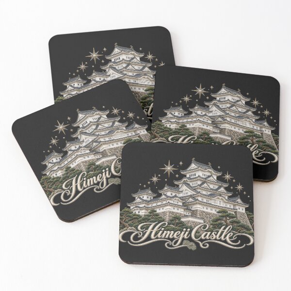 Item preview, Himeji Castle Embroidery Style Art with Golden Stars and Ornate Lettering designed and sold by Emoji Emblems.