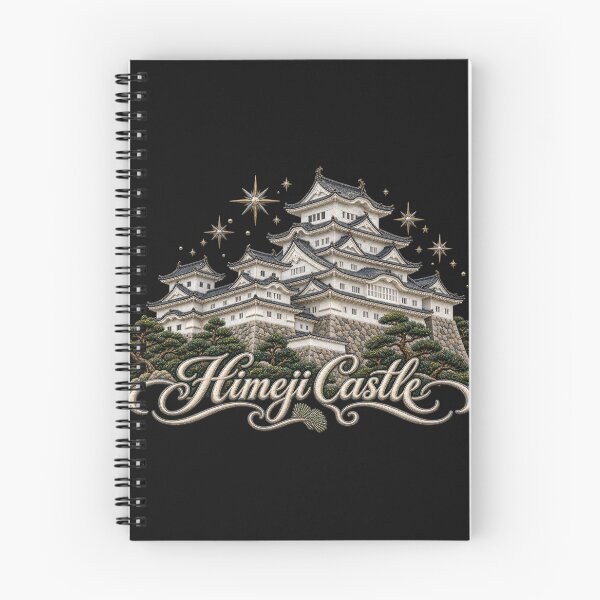 Item preview, Himeji Castle Embroidery Style Art with Golden Stars and Ornate Lettering designed and sold by Emoji Emblems.