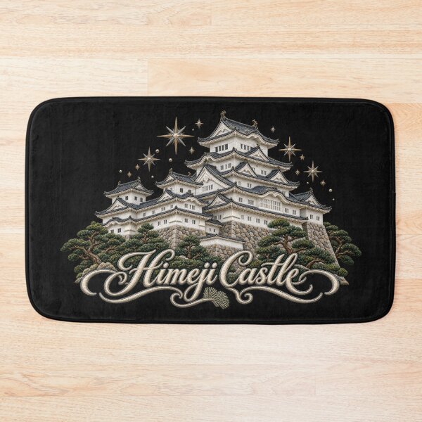 Item preview, Himeji Castle Embroidery Style Art with Golden Stars and Ornate Lettering designed and sold by Emoji Emblems.