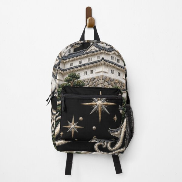 Item preview, Himeji Castle Embroidery Style Art with Golden Stars and Ornate Lettering designed and sold by Emoji Emblems.