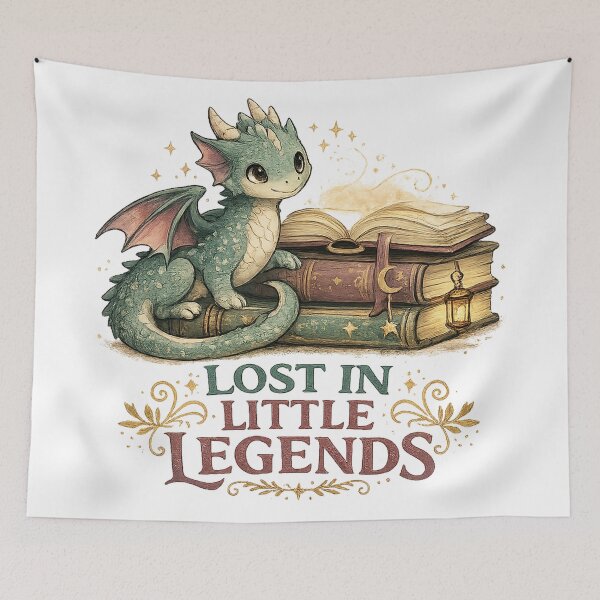 Item preview, Lost in Little Legends Cute Dragon Books Fantasy Reader Art Design designed and sold by inkoutninja.