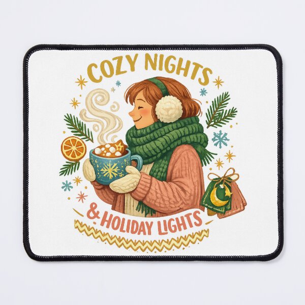 Item preview, Cozy Nights and Holiday Lights Winter Christmas Hot Cocoa Art Design designed and sold by inkoutninja.