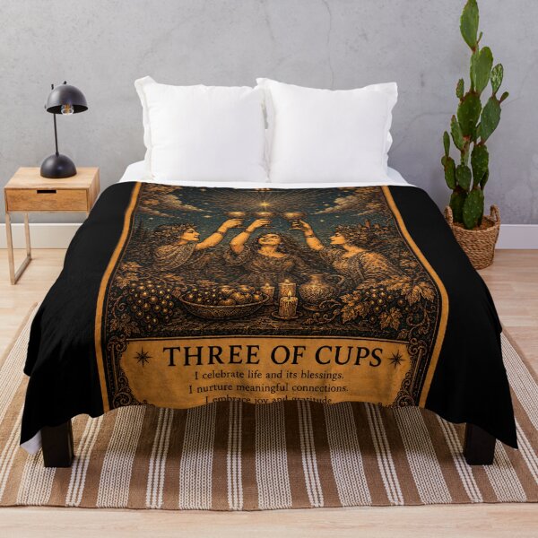 Item preview, Three of Cups Tarot Card - Celebration, Friendship & Joy Art designed and sold by ArcanaAbsolute.
