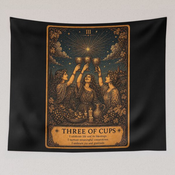 Item preview, Three of Cups Tarot Card - Celebration, Friendship & Joy Art designed and sold by ArcanaAbsolute.
