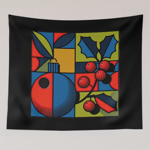 Item preview, Retro Stained Glass Christmas Bauble and Holly designed and sold by colorful-white.