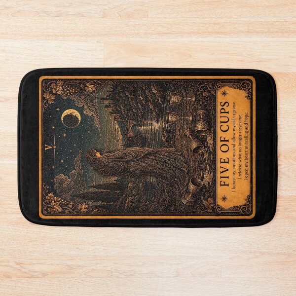 Item preview, Five of Cups Tarot Card - Grief & Emotional Healing Illustration designed and sold by ArcanaAbsolute.