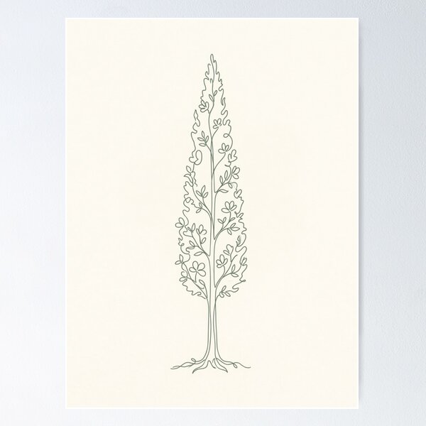 Item preview, Ilustración lineal de ciprés costero | Lámina minimalista mediterránea designed and sold by Zaramodo.