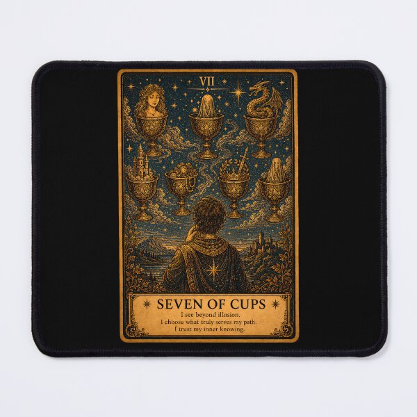 Item preview, Seven of Cups Tarot Card - Mystical Choices, Dreams & Illusion Art designed and sold by ArcanaAbsolute.