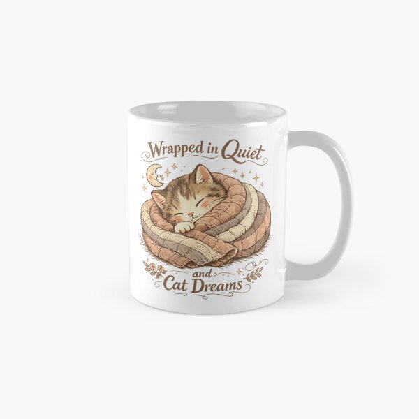 Item preview, Wrapped in Quiet and Cat Dreams Cozy Sleeping Cat Cottagecore Art Design designed and sold by inkoutninja.