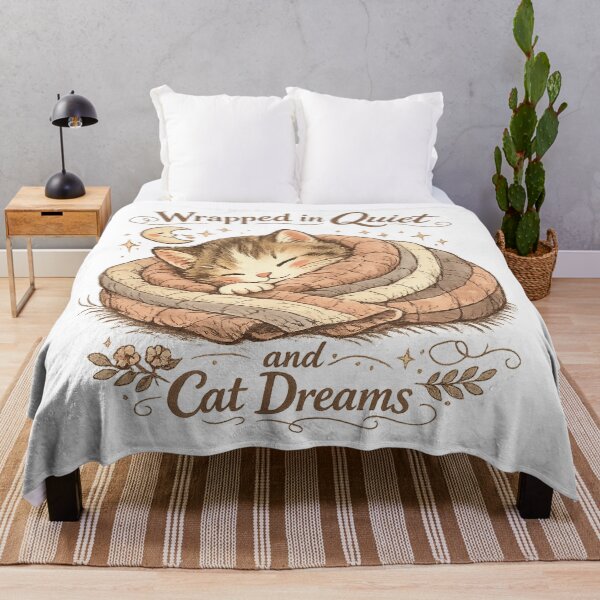 Item preview, Wrapped in Quiet and Cat Dreams Cozy Sleeping Cat Cottagecore Art Design designed and sold by inkoutninja.