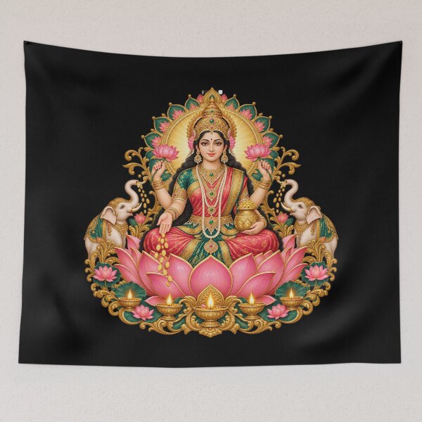 Item preview, Lakshmi on lotus and diyas designed and sold by lAnJefurtifeu.
