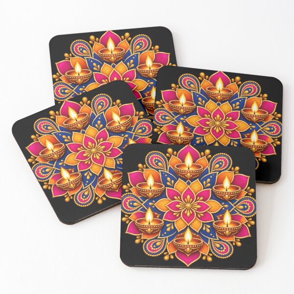 Item preview, Floral rangoli with colorful diyas designed and sold by lAnJefurtifeu.