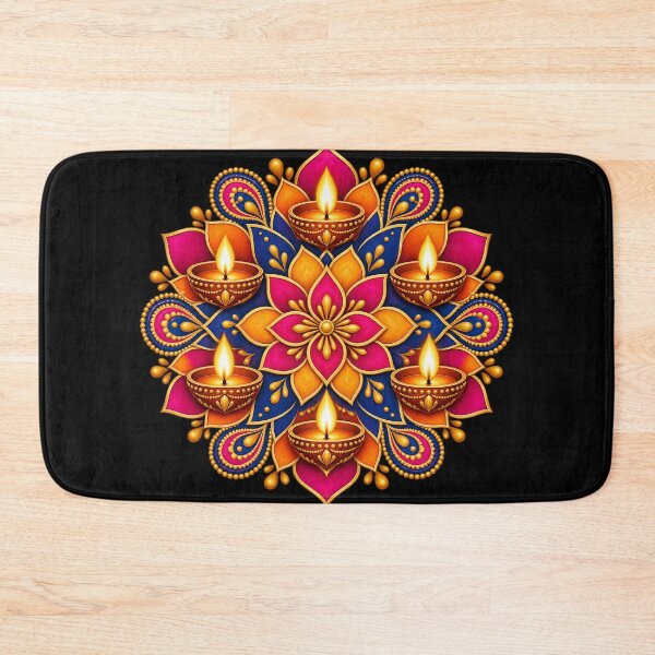 Item preview, Floral rangoli with colorful diyas designed and sold by lAnJefurtifeu.