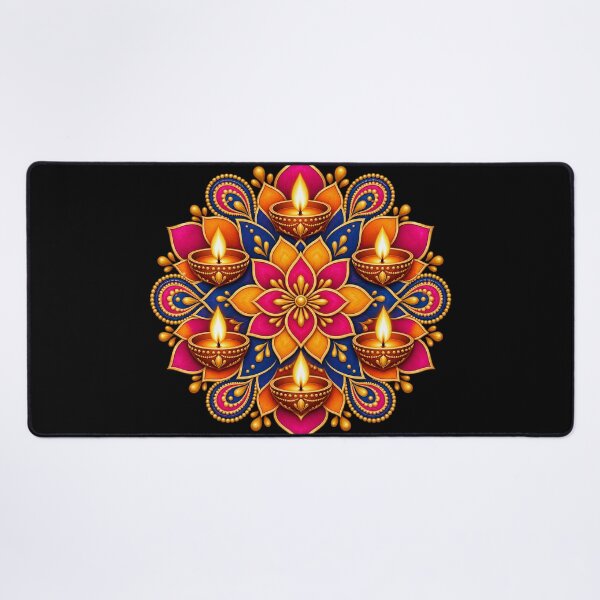 Item preview, Floral rangoli with colorful diyas designed and sold by lAnJefurtifeu.