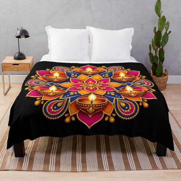 Item preview, Floral rangoli with colorful diyas designed and sold by lAnJefurtifeu.