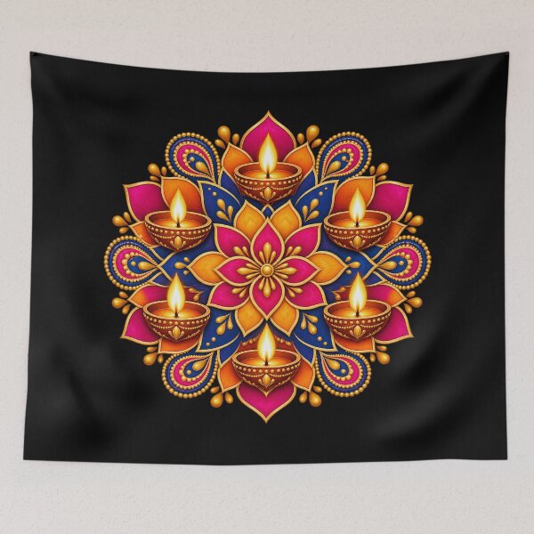 Item preview, Floral rangoli with colorful diyas designed and sold by lAnJefurtifeu.