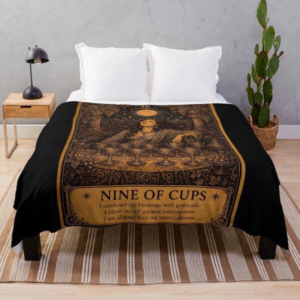 Item preview, Nine of Cups Tarot Card - Contentment & Emotional Fulfillment Illustration designed and sold by ArcanaAbsolute.
