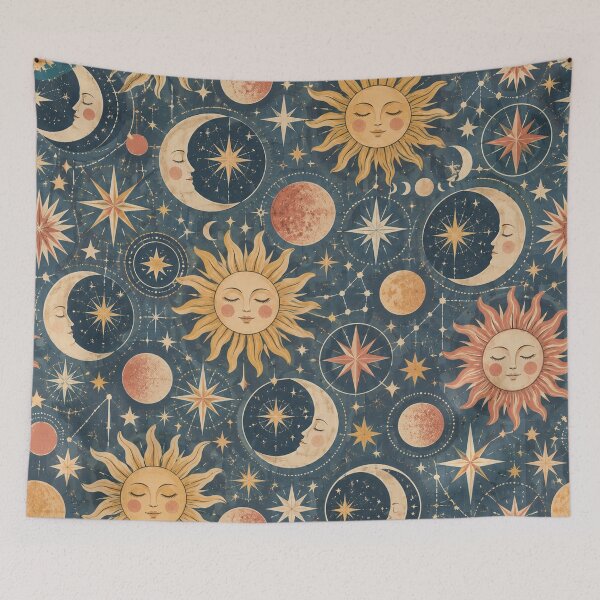 Item preview, Vintage Celestial Sun & Moon Pattern designed and sold by Glottopia.