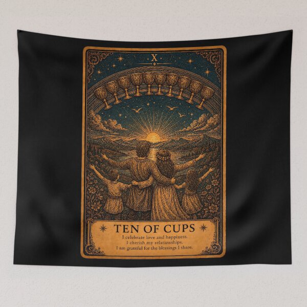 Item preview, Ten of Cups Tarot Card - Family & Emotional Fulfillment Illustration designed and sold by ArcanaAbsolute.