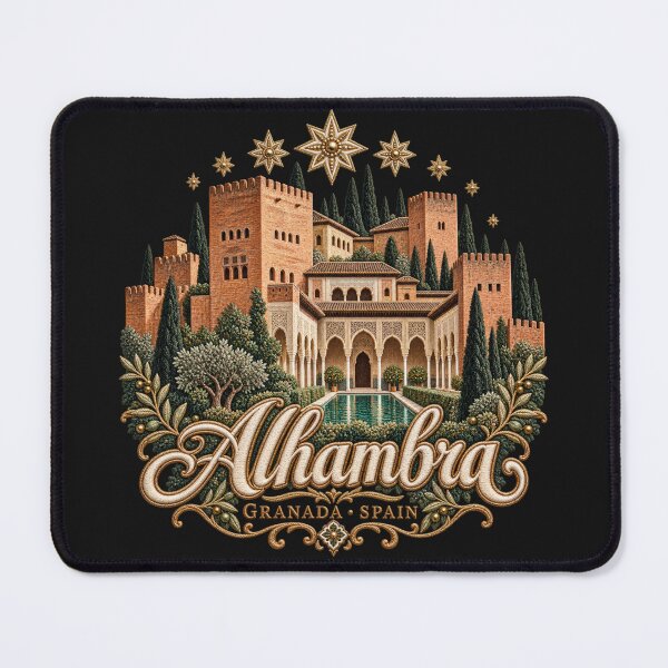 Item preview, Alhambra Granada Spain – Embroidery Style Palace Art with Golden Stars designed and sold by Emoji Emblems.