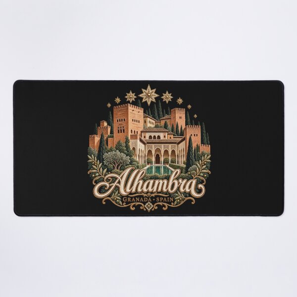 Item preview, Alhambra Granada Spain – Embroidery Style Palace Art with Golden Stars designed and sold by Emoji Emblems.