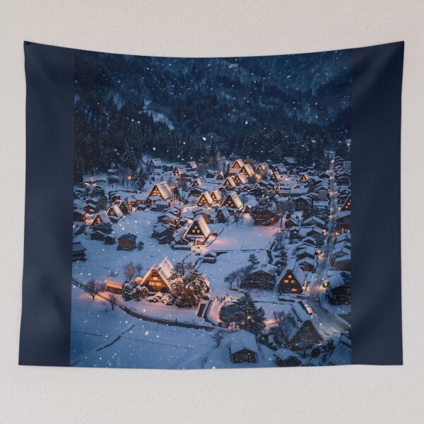 Item preview, Snowy Shirakawa-go Village Night Photography designed and sold by conohitoAI-ArtGallery.