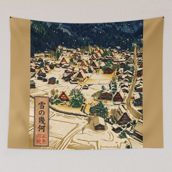 Item preview, Ukiyo-e Snowy Shirakawa-go Village Art designed and sold by conohitoAI-ArtGallery.