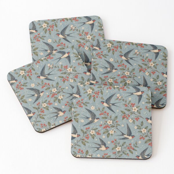 Item preview, Vintage Swallows & Berries Pattern designed and sold by Glottopia.