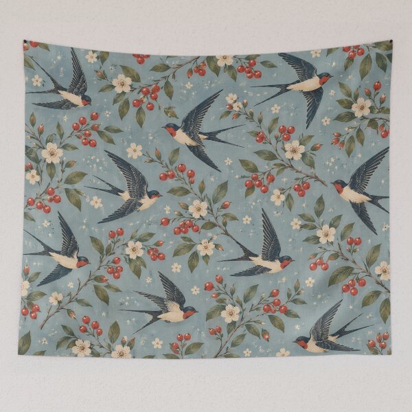 Item preview, Vintage Swallows & Berries Pattern designed and sold by Glottopia.
