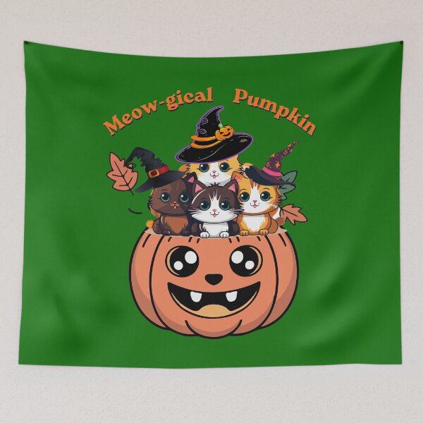 Item preview, Meow-gical Pumpkin – Cute Halloween Cats in a Jack-o'-Lantern Witch Hats Art designed and sold by Evelashop.