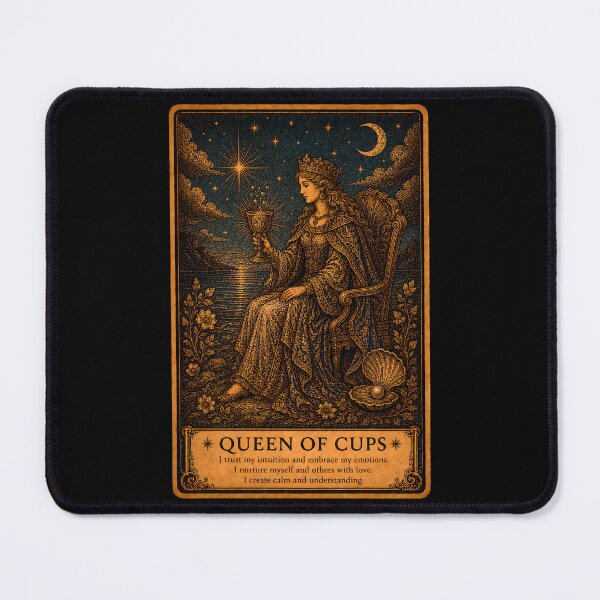 Item preview, Queen of Cups Tarot Card - Vintage Compassion & Emotional Wisdom Art designed and sold by ArcanaAbsolute.