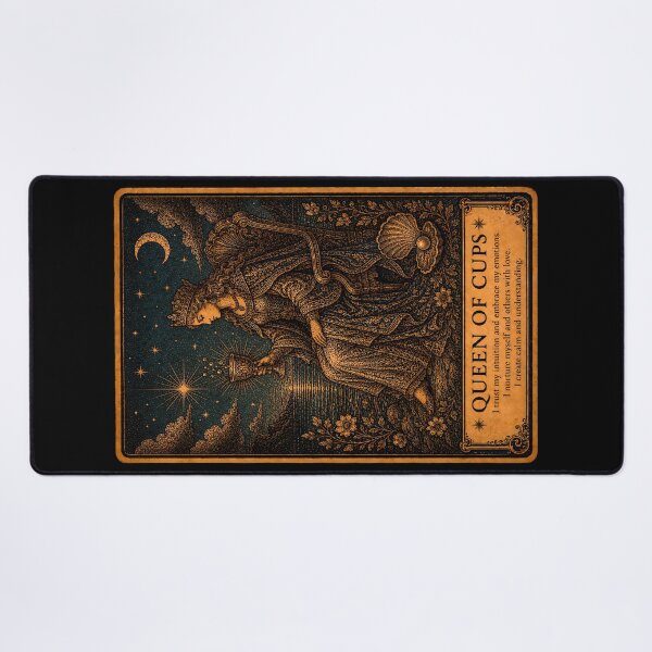 Item preview, Queen of Cups Tarot Card - Vintage Compassion & Emotional Wisdom Art designed and sold by ArcanaAbsolute.