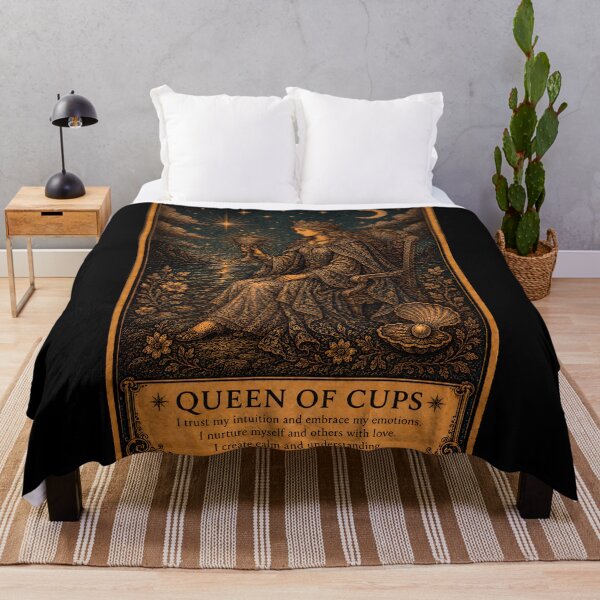 Item preview, Queen of Cups Tarot Card - Vintage Compassion & Emotional Wisdom Art designed and sold by ArcanaAbsolute.